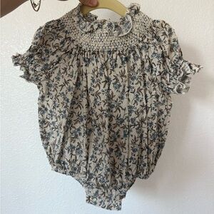 Floral Print Kids Bodysuit - Cream and Blue
